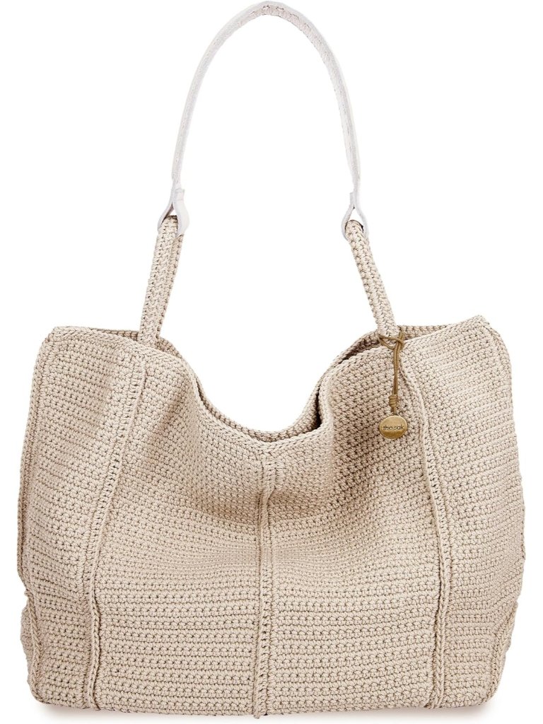 Women's Cream Crochet Causal Zipper Pocket Shoulder Strap Slouchy Hobo Tote Bag